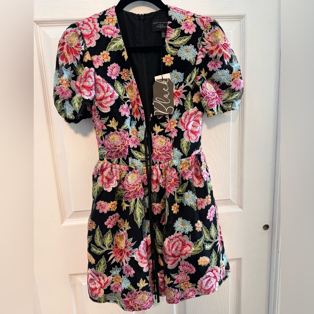 NWT floral black dress by dress the population brand. Size S